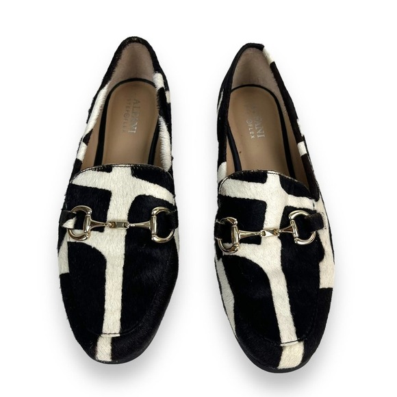 Alfani Shoes Womens 6.5 Black White Calf Hair Loafers Brass Horse Bite Clasp - Picture 5 of 12